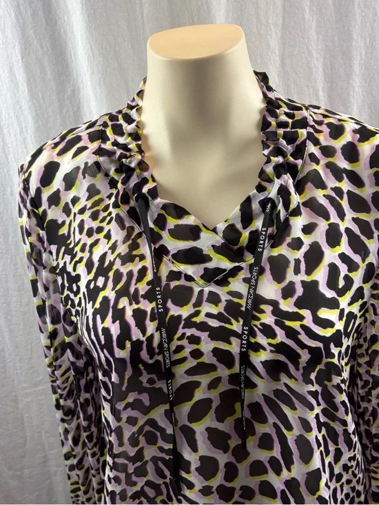 Marc Cain Sport Long-Sleeve Animal Print Drawcord Top in Lavender and Black S - Picture 10 of 14